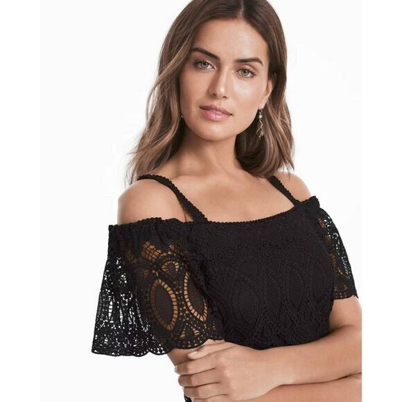 White House Black Market Lace Mini Dress Women's Size 4 Off The Shoulder Zipper - Picture 2 of 8